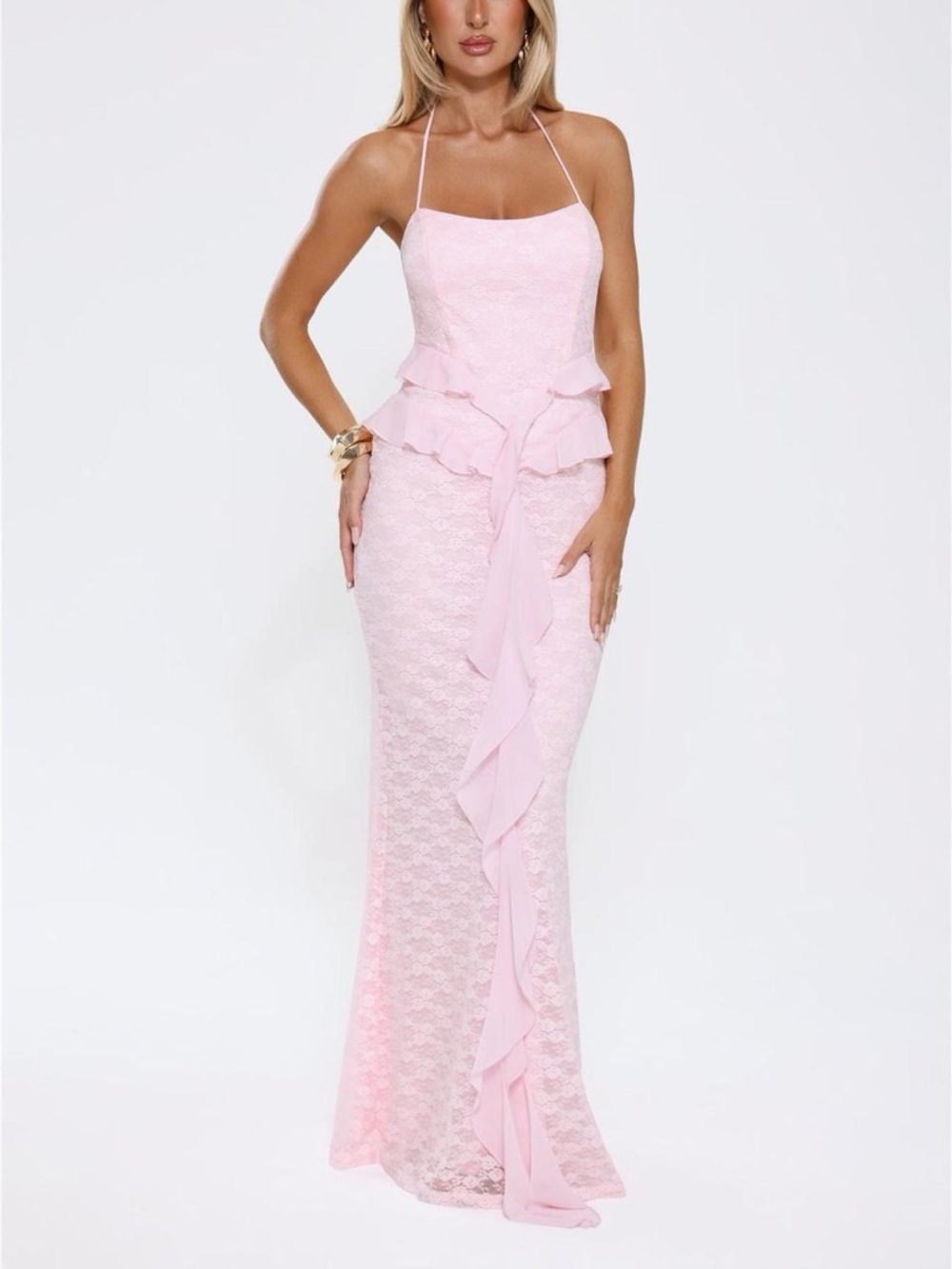 NWT Hello Molly Aurora Serenade Halter Maxi Dress Pink